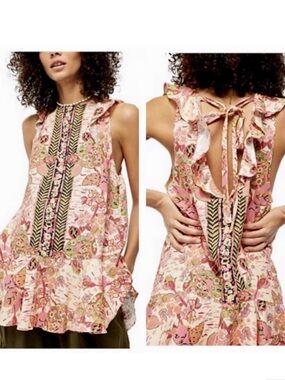 Free People Linen Blend Summer in Talum Tunic Top Size XL NWOT